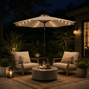 10 Ft Patio Umbrella with Solar Lights